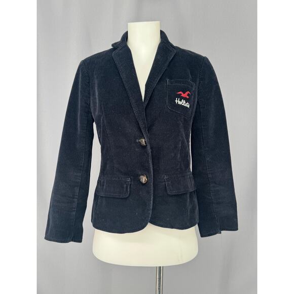 Hollister Jackets & Blazers - Hollister Blazer Womens Small Blue Corduroy Two Button Logo Lined Jacket